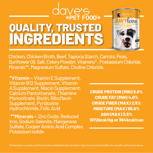 Dave's Pet Food Gravylicious Chicken & Beef with Veggies Pate Dinner For Dogs