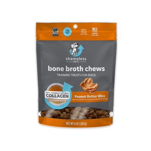 Shameless Pets Peanut Butter Bliss Bone Broth Chews Training Treats for Dogs