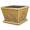 Provence Planter With Attached Saucer, Brown, Ceramic, 6-In. Square