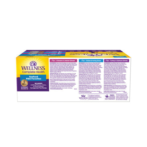 Wellness Complete Health Natural Grain Free Wet Cat Food Variety Pate Recipes Seafoods
