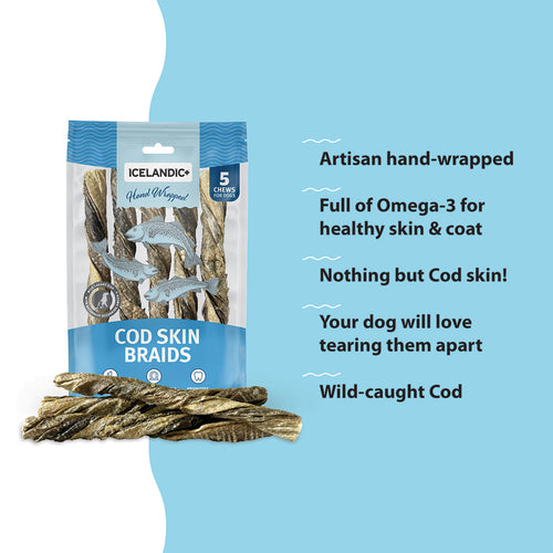 Icelandic+ Cod Skin Braids for Dogs (5pk)
