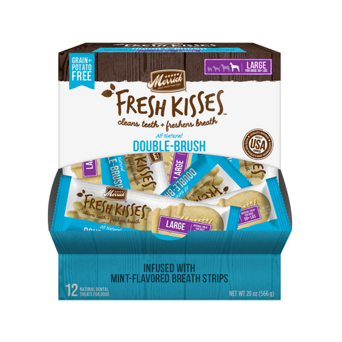 Merrick Fresh Kisses Grain Free Mint Breath Strips Large Dog Treat Box