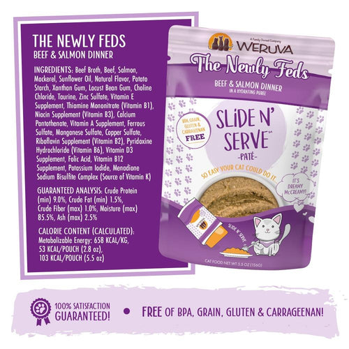 Weruva Slide N' Serve Grain Free The Newly Feds Beef & Salmon Dinner Wet Cat Food Pouch