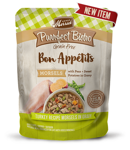 Merrick Purrfect Bistro Bon Appétits Turkey Recipe Morsels in Gravy Cat Food