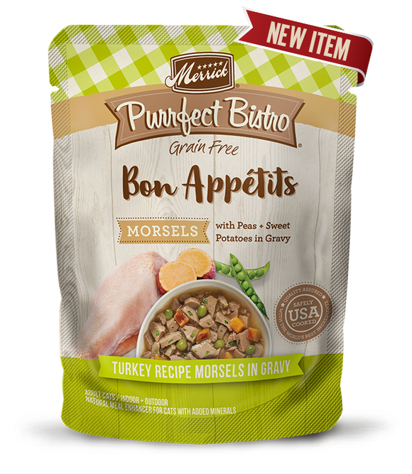 Merrick Purrfect Bistro Bon Appétits Turkey Recipe Morsels in Gravy Cat Food