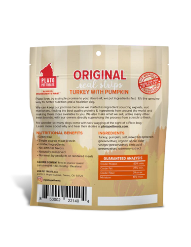 Plato Real Strips Turkey With Pumpkin Meat Bar Dog Treats