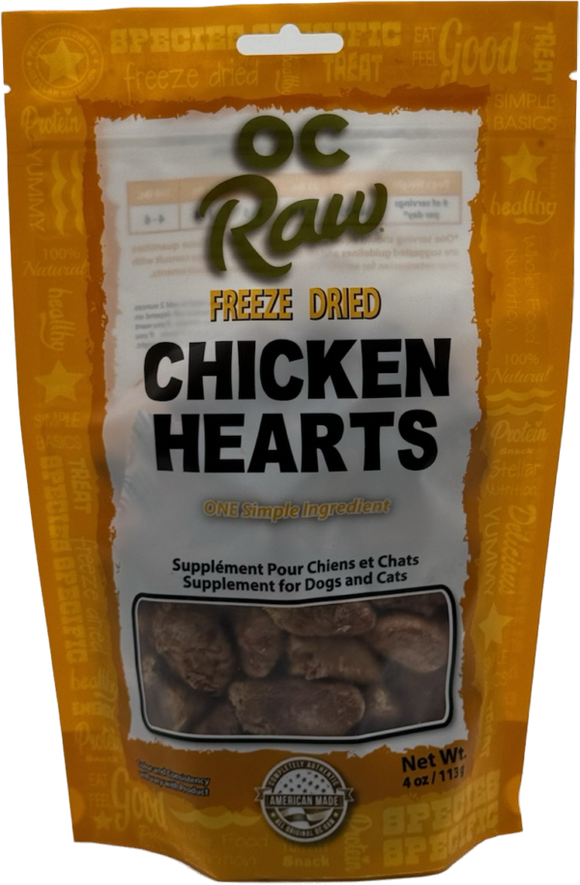 OC Raw Dog Freeze-Fried Chicken Hearts (4 oz)